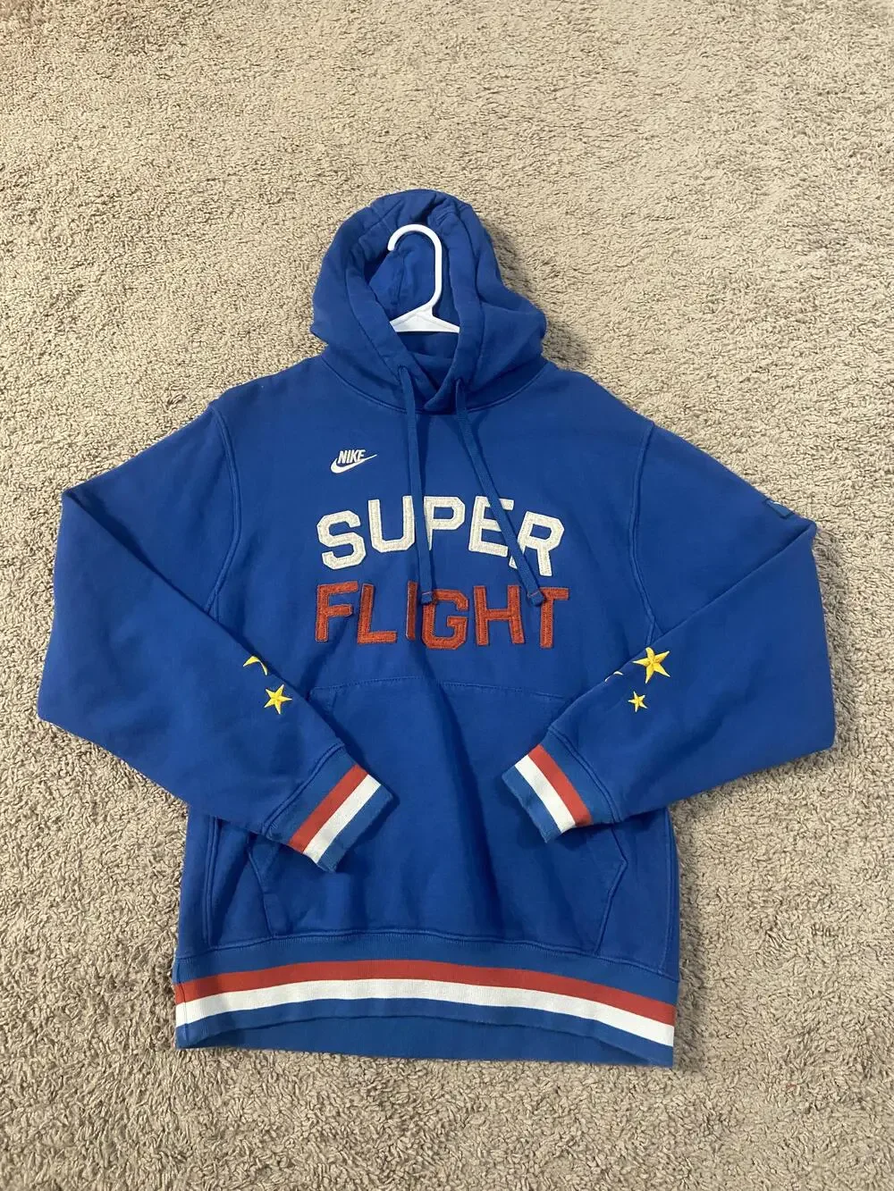 Nike Hoodie Sweatshirt Mens Small Blue Pullover Fleece Super Flight Stars